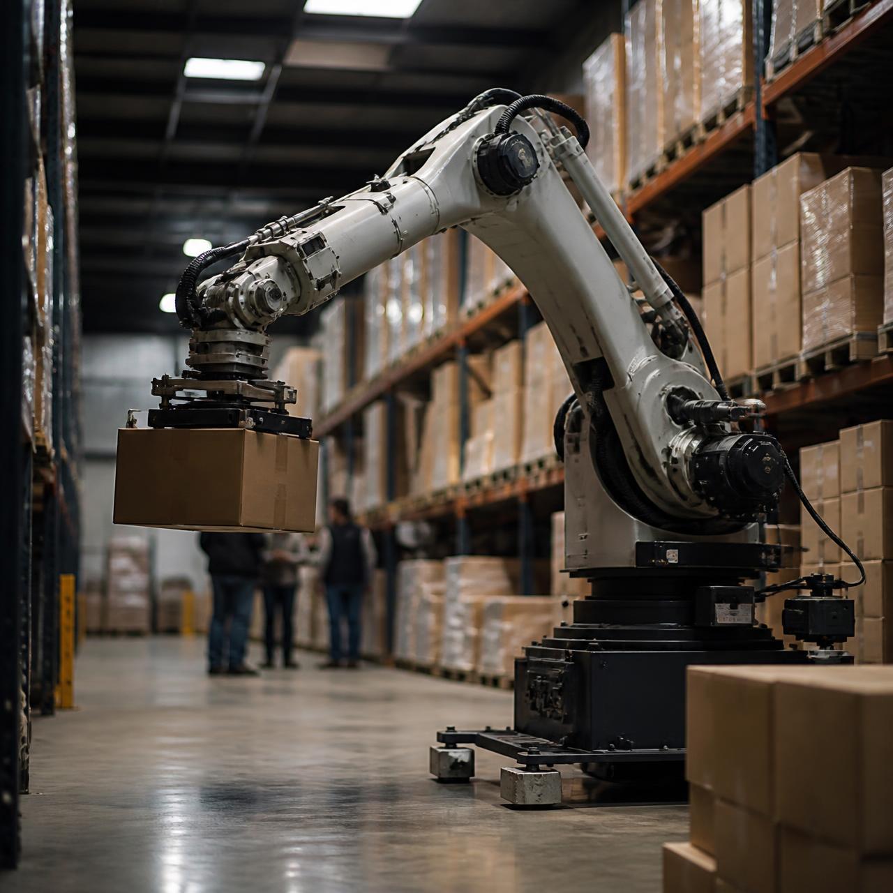 A robot operating in a live industrial environment, where deployment conditions differ from demonstration conditions.